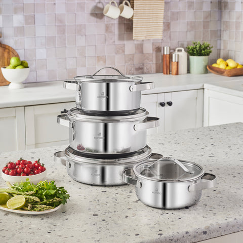 Karaca Culinara 3Ply Stainless Steel 8-Piece Induction Cookware Set, Silver