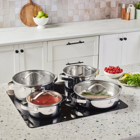 Karaca Culinara 3Ply Stainless Steel 8-Piece Induction Cookware Set, Silver