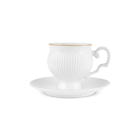 Karaca Malta 4-Piece Bone China Tea Cup and Saucer Set for 2 People, 210ml, Gold White