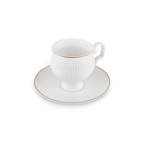 Karaca Malta 4-Piece Bone China Tea Cup and Saucer Set for 2 People, 210ml, Gold White