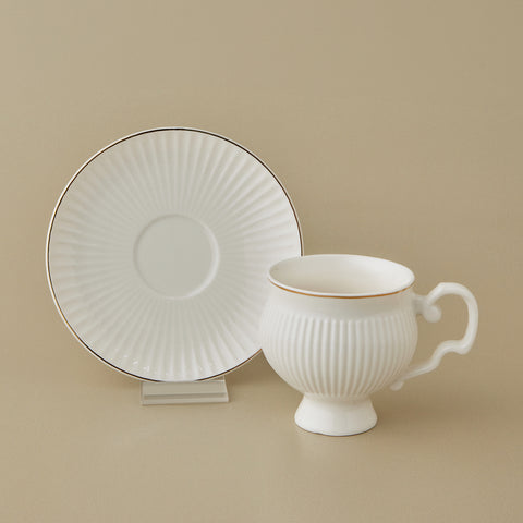 Karaca Malta 4-Piece Bone China Tea Cup and Saucer Set for 2 People, 210ml, Gold White