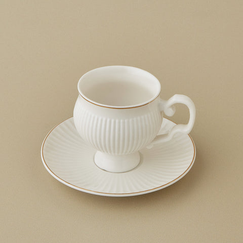 Karaca Malta 4-Piece Bone China Tea Cup and Saucer Set for 2 People, 210ml, Gold White