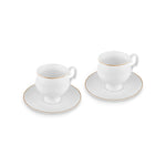 Karaca Malta 4-Piece Bone China Tea Cup and Saucer Set for 2 People, 210ml, Gold White