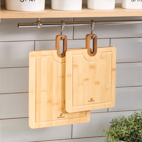 Karaca Squarecut 2-Piece Bamboo Chopping Board Set, Wood