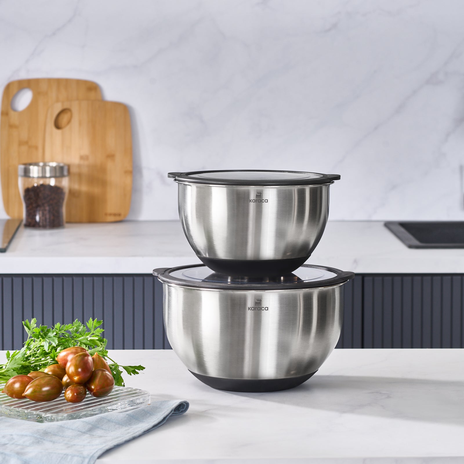 Karaca Mixmaster 2-Piece XL Mixing and Storage Container, Inox