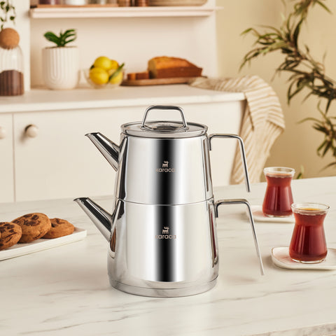 Karaca Steelina Stainless Steel Teapot Set, XL, Inox