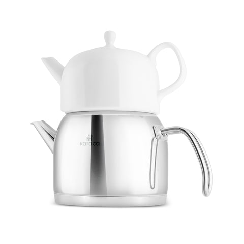 Karaca Pocelinox Porcelain & Stainless Steel Teapot Set, XL, Silver
