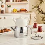 Karaca Pocelinox Porcelain & Stainless Steel Teapot Set, XL, Silver