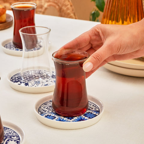 Karaca Portela 12-Piece Bone China Turkish Tea Set for 6 People, 170ml, Multi