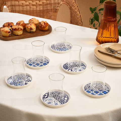 Karaca Portela 12-Piece Bone China Turkish Tea Set for 6 People, 170ml, Multi