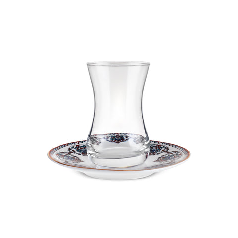 Karaca Nakkas V2 12-Piece Bone China Turkish Tea Set for 6 People, 130ml, Red