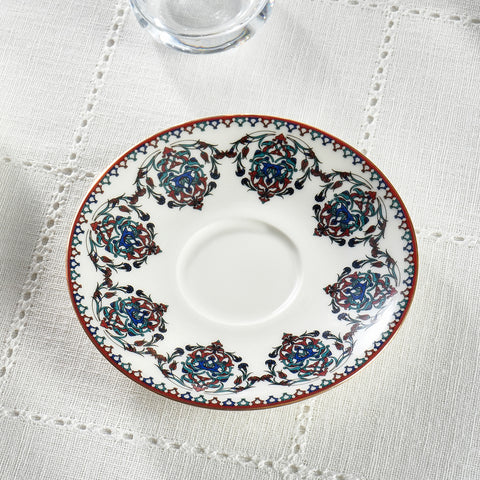 Karaca Nakkas V2 12-Piece Bone China Turkish Tea Set for 6 People, 130ml, Red