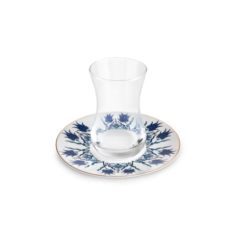 Karaca Iznik V2 12-Piece Bone China Turkish Tea Set for 6 People, 130ml, Blue