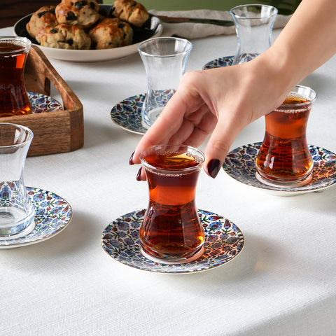 Karaca Emirgan 12-Piece Bone China Turkish Tea Set for 6 People, 130ml, Multi