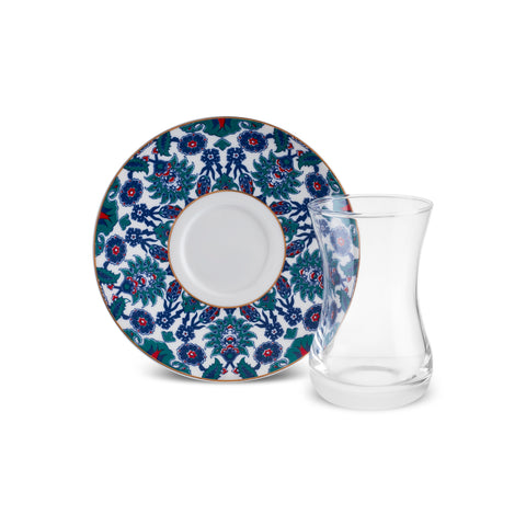 Karaca Edirne 12-Piece Bone China Turkish Tea Set for 6 People, 130ml, Multi