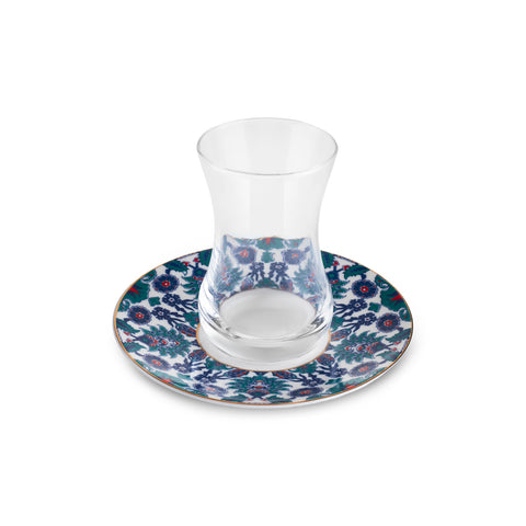 Karaca Edirne 12-Piece Bone China Turkish Tea Set for 6 People, 130ml, Multi