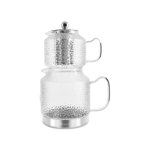 Karaca Glissia Borosilicate Glass Induction Teapot Set, Xlarge, Clear
