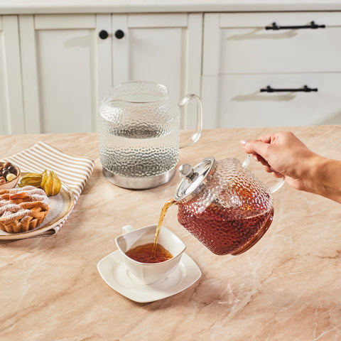 Karaca Glissia Borosilicate Glass Induction Teapot Set, Xlarge, Clear