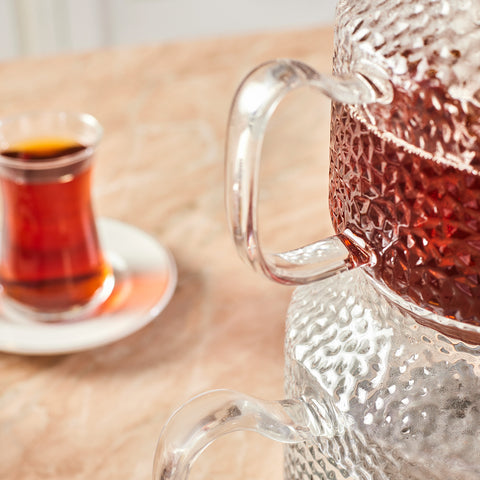 Karaca Glissia Borosilicate Glass Induction Teapot Set, Xlarge, Clear