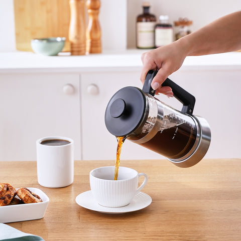 Karaca Cavira Borosilicate Glass French Press, 1000ml, Black Metal