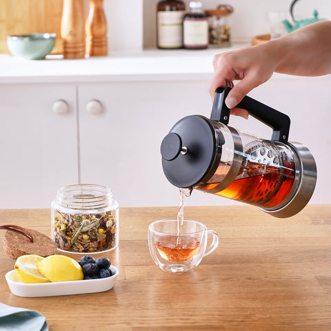 Karaca Cavira Borosilicate Glass French Press, 1000ml, Black Metal