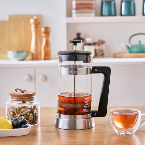 Karaca Cavira Borosilicate Glass French Press, 1000ml, Black Metal