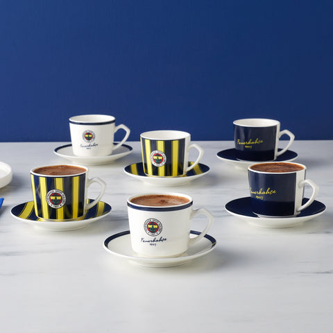 Karaca x Fenerbahçe 12-Piece Bone China Turkish Coffee Cup Set for 6 People, 80ml, Multi