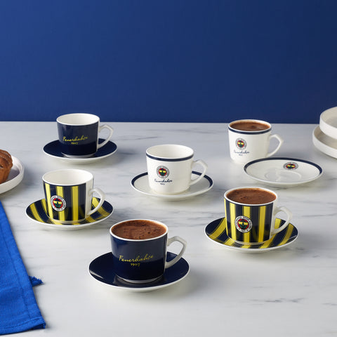 Karaca x Fenerbahçe 12-Piece Bone China Turkish Coffee Cup Set for 6 People, 80ml, Multi