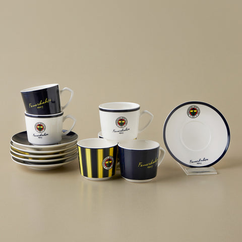 Karaca x Fenerbahçe 12-Piece Bone China Turkish Coffee Cup Set for 6 People, 80ml, Multi