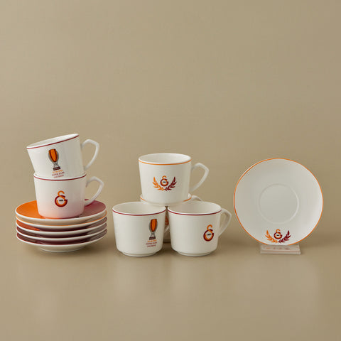 Karaca x Galatasaray 12-Piece Bone China Turkish Coffee Cup Set for 6 People, 80ml, Multi