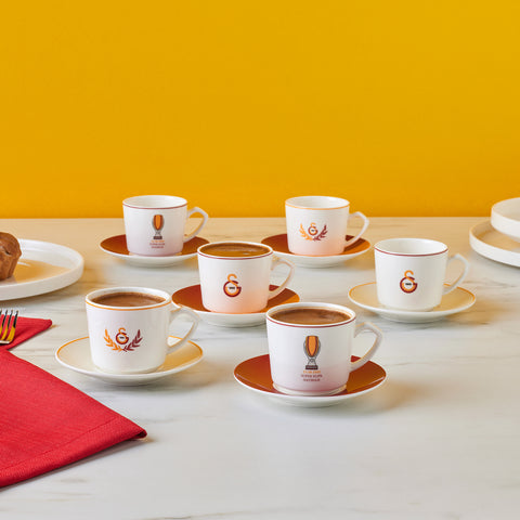 Karaca x Galatasaray 12-Piece Bone China Turkish Coffee Cup Set for 6 People, 80ml, Multi