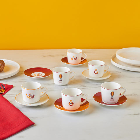 Karaca x Galatasaray 12-Piece Bone China Turkish Coffee Cup Set for 6 People, 80ml, Multi