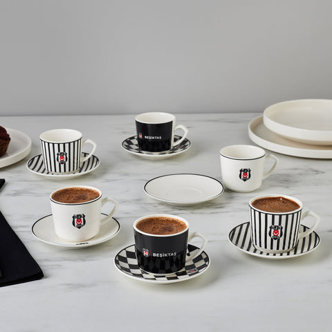Karaca x Beşiktaş 12-Piece Bone China Turkish Coffee Cup Set for 6 People, 80ml, Multi