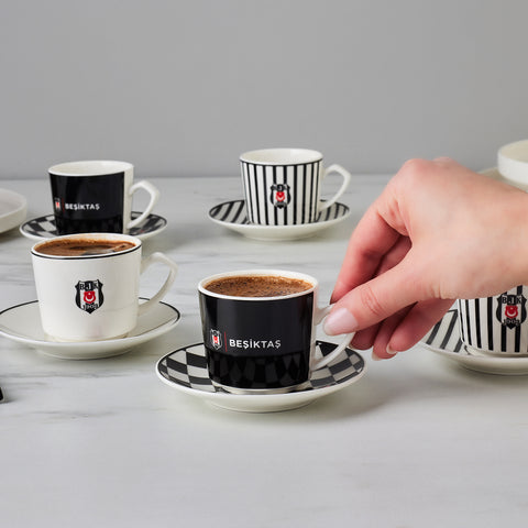 Karaca x Beşiktaş 12-Piece Bone China Turkish Coffee Cup Set for 6 People, 80ml, Multi