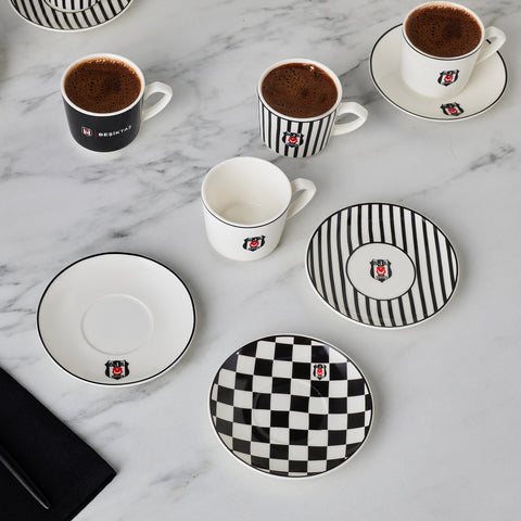Karaca x Beşiktaş 12-Piece Bone China Turkish Coffee Cup Set for 6 People, 80ml, Multi
