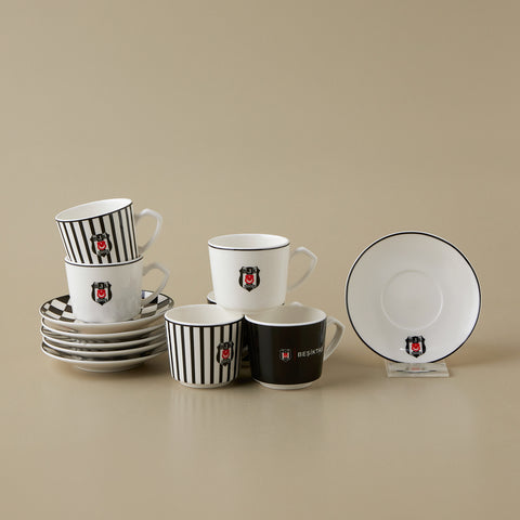 Karaca x Beşiktaş 12-Piece Bone China Turkish Coffee Cup Set for 6 People, 80ml, Multi