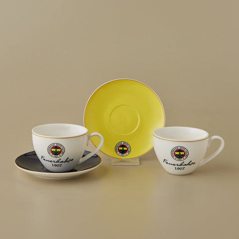 Karaca x Fenerbahçe 4-Piece Bone China Tea Cup and Saucer Set for 2 People, 220ml, Multi