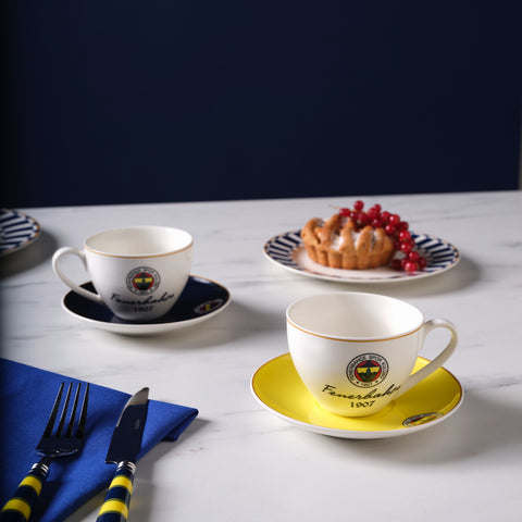 Karaca x Fenerbahçe 4-Piece Bone China Tea Cup and Saucer Set for 2 People, 220ml, Multi