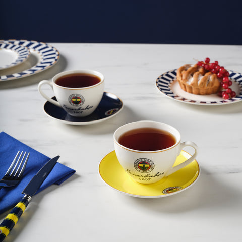 Karaca x Fenerbahçe 4-Piece Bone China Tea Cup and Saucer Set for 2 People, 220ml, Multi