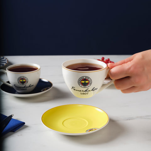 Karaca x Fenerbahçe 4-Piece Bone China Tea Cup and Saucer Set for 2 People, 220ml, Multi