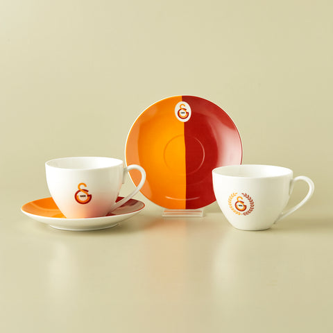 Karaca x Galatasaray 4-Piece Bone China Tea Cup and Saucer Set for 2 People, 220ml, Multi