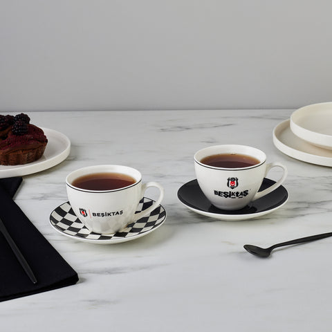 Karaca x Beşiktaş 4-Piece Bone China Tea Cup and Saucer Set for 2 People, 220ml, Multi