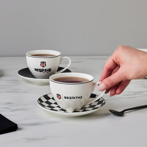 Karaca x Beşiktaş 4-Piece Bone China Tea Cup and Saucer Set for 2 People, 220ml, Multi
