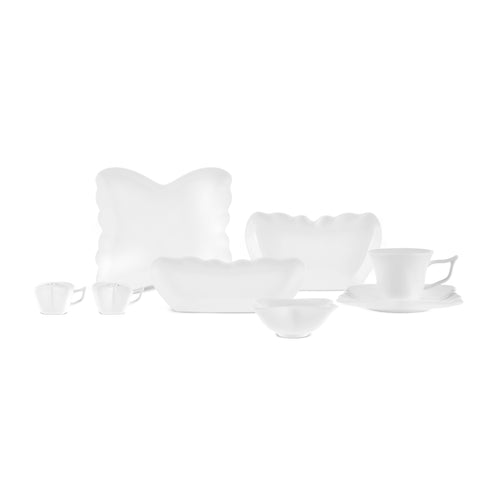 Karaca Stream Bone China Pieris 34-Piece Serveware Set for 6 People, White