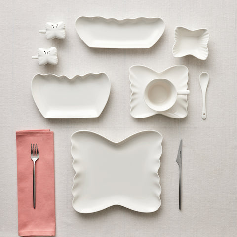 Karaca Stream Bone China Pieris 34-Piece Serveware Set for 6 People, White