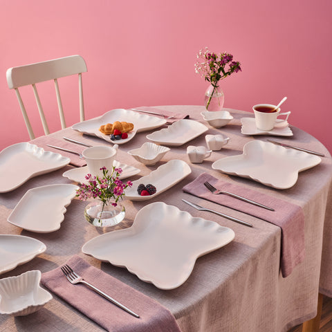 Karaca Stream Bone China Pieris 34-Piece Serveware Set for 6 People, White