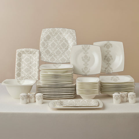 Karaca Fine Pearl Paris 58-Piece Dinner Set for 12 People, White