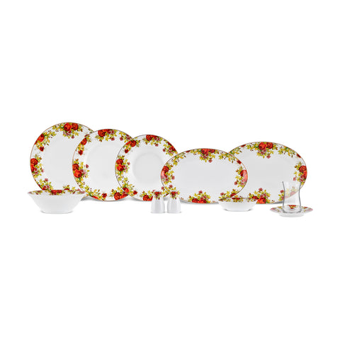 Karaca Elegance Bone China Montebello 60-Piece Dinner & Serveware Set for 8 People, Gold