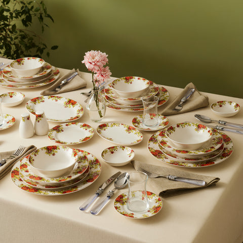 Karaca Elegance Bone China Montebello 60-Piece Dinner & Serveware Set for 8 People, Gold