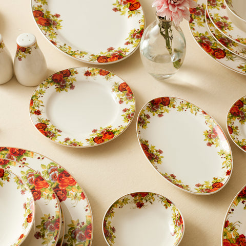 Karaca Elegance Bone China Montebello 60-Piece Dinner & Serveware Set for 8 People, Gold